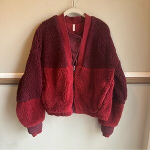 Free People Two-Tone Burgundy Teddy Sherpa Jacket